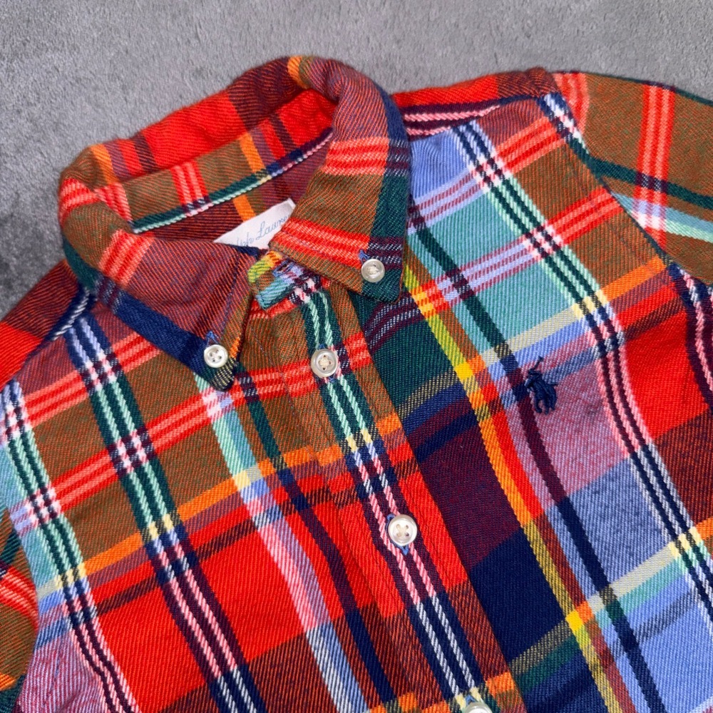 Ralph Lauren Multi Color Plaid Flannel Button Down Shirt 12M Cotton Pony Logo